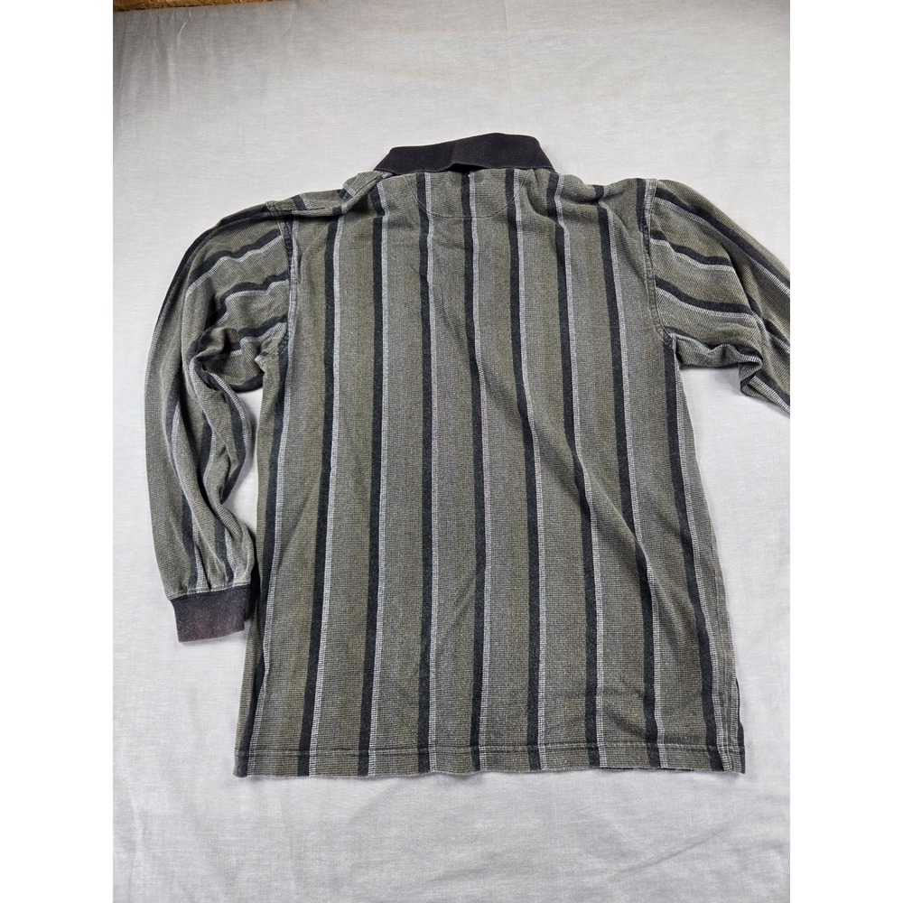 St Johns Bay Mens Long Sleeve Striped Polo Shirt Olive Gray Cotton Small - Picture 10 of 12